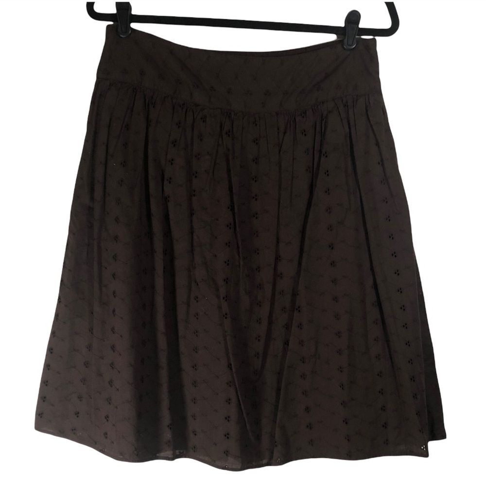 Merona 6 Skirt Brown Eyelet Cotton Lined Boho Cottagecore A Line - Picture 4 of 8